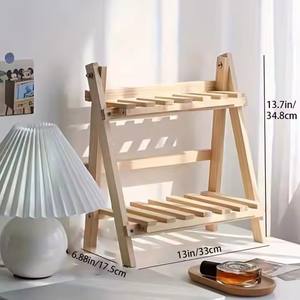 Wholesale Modern Eco-Friendly <b>Solid</b> <b>Wood</b> Double Tier Standing Type Storage Display Rack for Kitchen or <b>Desk</b> Use - Product Image 6