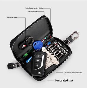 Porte-clés de voiture haut de gamme en cuir véritable pour homme, multifonctionnel, avec fermeture éclair, étanche en PU, vente en gros, fabricant disponible - Product Image 2
