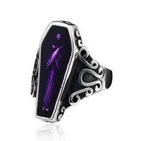 Yunnique Bague Unisexe en Acier Inoxydable 316, Style Punk Gothique, Symbole de la Mort, Forme de Cercueil, Gravure de la Chute de l'Âme, Audacieuse, Sombre, Rébellienne, Hip-hop