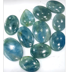 Gemas lisas de Aguamarina azul Natural, piedras preciosas de forma ovalada planas súper brillantes para hacer joyas de amor - Product Image 1