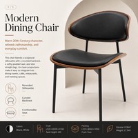 Chaise de salle à manger moderne de luxe en cuir PU noir, dossier imitation bois, sans accoudoirs, pour café, restaurant et salon, OEM ODM en gros