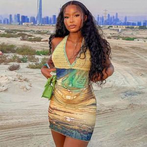 Sexy Women Bikini Cover-UPS Hanging Neck <strong>Lace-up</strong> Knitted Sexy Hollow Out <strong>Summer</strong> Beach Swimwear Cover-up - Product Image 1