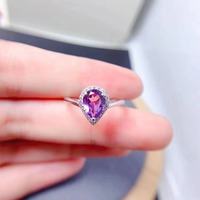 Bague pour femme en argent sterling 925 tendance, grande pierre d'améthyste naturelle, design simple et créatif, coupe unique en forme de poire pour les mariages
