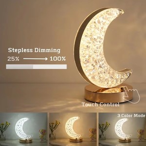 Lampu Meja LED Romantis Pabrik, Lampu Malam Kristal Logam Isi Ulang untuk Dekorasi Suasana di Samping Tempat Tidur, Lampu Meja Bulan Bintang - Product Image 3