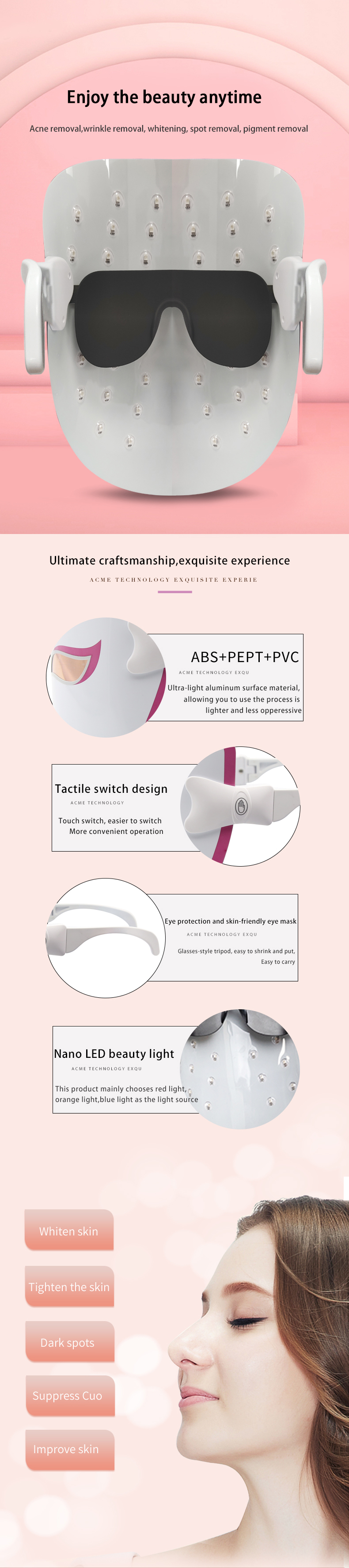 New Design Oem Color Silicone 3D Skin Facial Uv Led Therapy Beauty Light Screen Phototherapy Mask