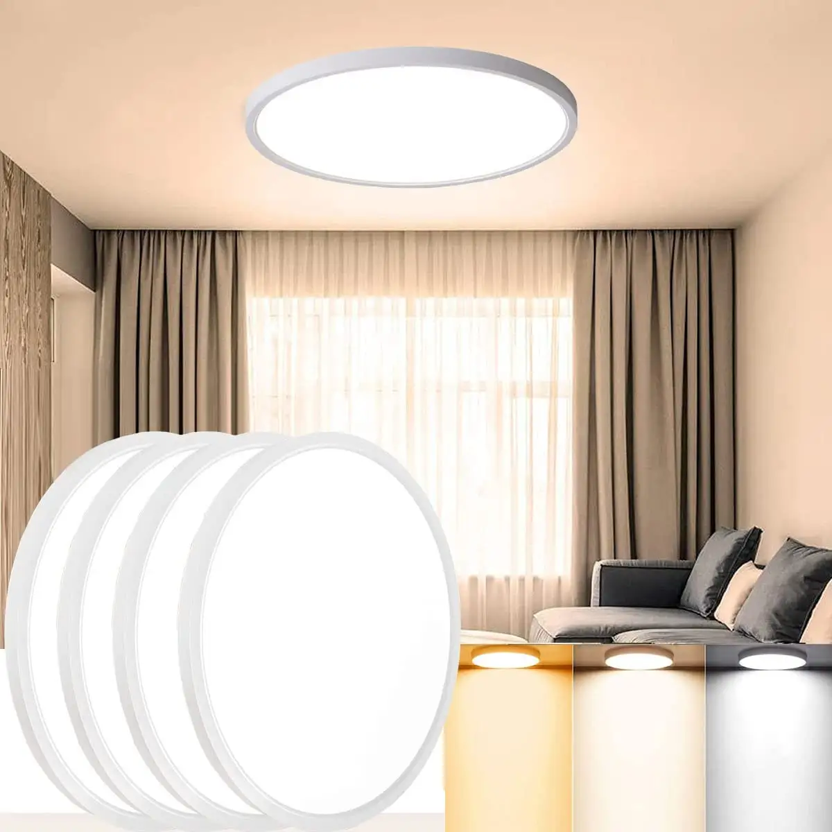 Lampu Langit-langit LED Modern 6W 12W 20W 30W 25Mm Permukaan Ruang Tamu Dekoratif CCT Ultra Slim 6500K 220V