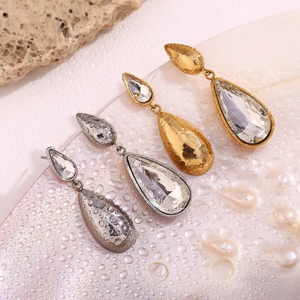 Luxury Water Drop Crystal Rhinestone Drop Earrings 18K Gold Plated Stainless Steel Jewlery