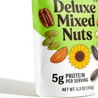 Sachet refermable de qualité alimentaire résistant aux chocs pour protéines, noix mélangées, sucre, sans BPA, pour emballage, impression personnalisée, ISO9001