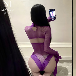 Sexy see-through <b>fishnet</b> bodysuit, hot and alluring lingerie without needing to be removed, see-through stand-up collar mesh - Product Image 5