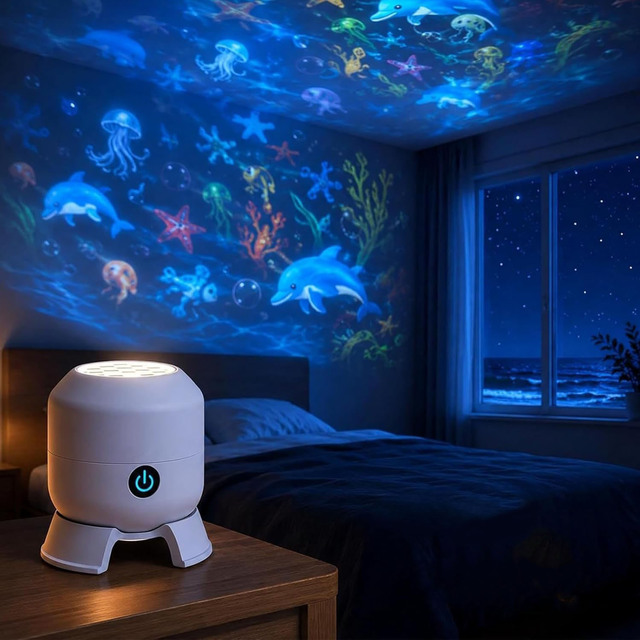 Globe Dynamic Rotating LED Projector Light USB Rechargeable Plug-In Touch Control Dimmable 3 Scene Options