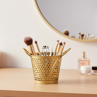 Panier de rangement moderne en fer perforé doré avec poignées, écologique et polyvalent, pour ustensiles de cuisine, couverts et baguettes - Grande Vente