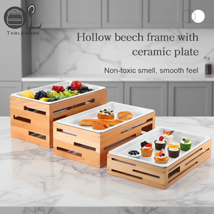 <span class=keywords><strong>OULU</strong></span> OL-WD1/3S Soporte de Madera para Exhibición de Postres y Alimentos para Catering de Bodas con Platos de Cerámica para Mesa de Buffet y Decoración de Fiestas - Product Image 5