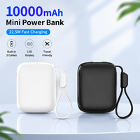 Mini batterie Li-polymère 10000 mAh, Power Bank haute puissance 22,5 W, charge rapide, deux câbles intégrés, chargeur portable, écran LED