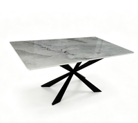Table rectangulaire moderne en pierre frittée, table à manger en céramique avec base en métal noir pour la maison, les restaurants et les hôtels