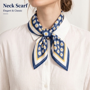 Bandana en soie 100% personnalisé, imprimé floral marguerite, foulard pour la tête et le cou, emballage et étiquette privés disponibles - Product Image 3