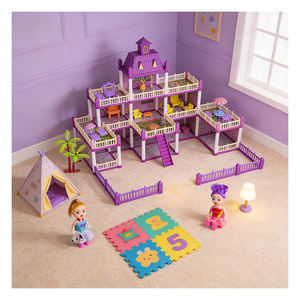 Casa de Muñecas de Plástico para Jardín, Juego de Juguetes DIY con Flores, Balcón, Piscina y Muebles, Regalo Creativo para Niños y Juego Familiar - Product Image 5