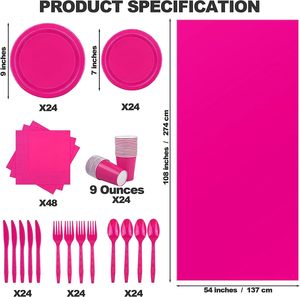 Vajilla de plástico Vajilla desechable con tazas Cuchara Tenedor Platos Cubierta de mesa Juego completo para fiesta de cumpleaños - Product Image 3