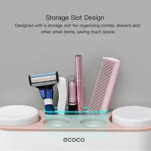 2023 otomatik banyo duvarına monte otomatik Ecoco sıkma diş macunu dağıtıcı ile 5 adet diş fırçası tutucu engelli