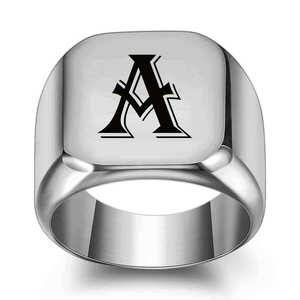 Anillo Cuadrado de Acero Inoxidable de 18 mm con Letra A Grabada con Láser, Joyería de Moda Unisex, Regalo - Product Image 1