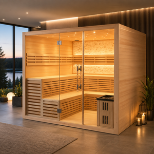 HG Custom 4-6 Person Indoor Room Canadian Hemlock <b>Red</b> Cedar Wooden Dry with Heater for Home Spa Hotel - Product Image 2