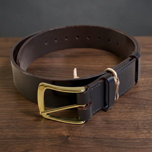 Ceinture formelle vintage en cuir de vachette marron pour homme, boucle rectangulaire en acier, logo de marque personnalisé imprimé par transfert thermique, robuste - Product Image 1