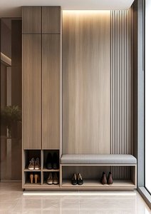 Armoire à chaussures pleine hauteur sur mesure avec compartiment à chaussures dissimulé en panneau écologique, rangement complet pour entrée frontale plate en immeuble de grande hauteur - Product Image 3