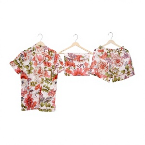 Conjunto de Pijama de 2 Piezas de Algodón 100% con Estampado a Mano Ecológico, Pantalones de Manga Corta para Mujer, Temporada de Otoño, Venta al Por Mayor de Fábrica - Product Image 1