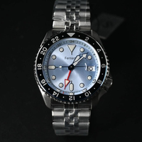 Montre de plongée mécanique automatique pour homme, cadran bleu glacé, lunette rotative, fenêtre de date, bracelet en acier inoxydable Jubilee, montre de sport