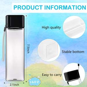 <b>Custom</b> Logo 480ml PET Plastic Drinking <b>Bottle</b> Transparent Portable Cheap square Juice Tumbler Sports <b>Water</b> <b>Bottle</b> with Lid - Product Image 2