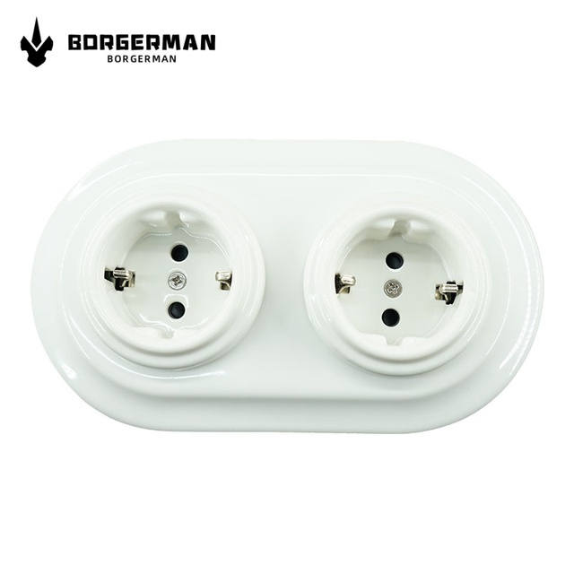 Wholesale Retro Germany Porcelain Surface Mounted Europe Schuko Vintage Wall Sockets With Double Frame