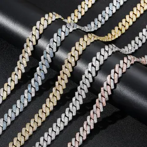 14mm 7" 8"16" 18" 20" 22" 24" Iced Out Bling Bling Brass Cuban Link Chain Hip Hop Micro Pave Chain Necklace Jewelry For Men