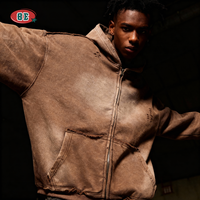 Hoodies Unisexe à Capuche Zippés Grossiste Fabricant Personnalisés avec Logo, en Molleton Lourd de 400 G/m² Lavé à l'Acide, Doublure en Molleton Bouclette Français