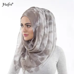 2021 New Modest Fashion Tie-dye Chiffon Hijabs Islamic Headscarf Long Shawl Stoles Dubai Muslim Scarf For Women