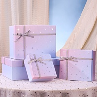 Coffret Cadeau Cosmétique Luxe Pastel Ombré avec Impression Étoile Argentée, Boîte Rigide Personnalisée en Carton, Ensemble de Boîtes Superposées avec Ruban, Idéal pour les Fêtes