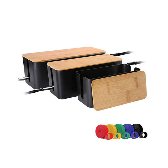 Custom Oem Cable Management Box with Bamboo Lid.Desktop Wires &USB Hub Storage Keeper Holder Organizer for Power Strips&Cords