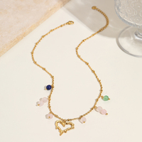 Collier pendentif cœur fondant en acier inoxydable style irrégulier, plaqué or 18 carats, avec perles en pierre naturelle pour femme