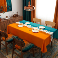 Nappe en polyester imperméable, résistante à l'huile et à la chaleur, facile à nettoyer, motif floral color block orange et turquoise pour table à manger