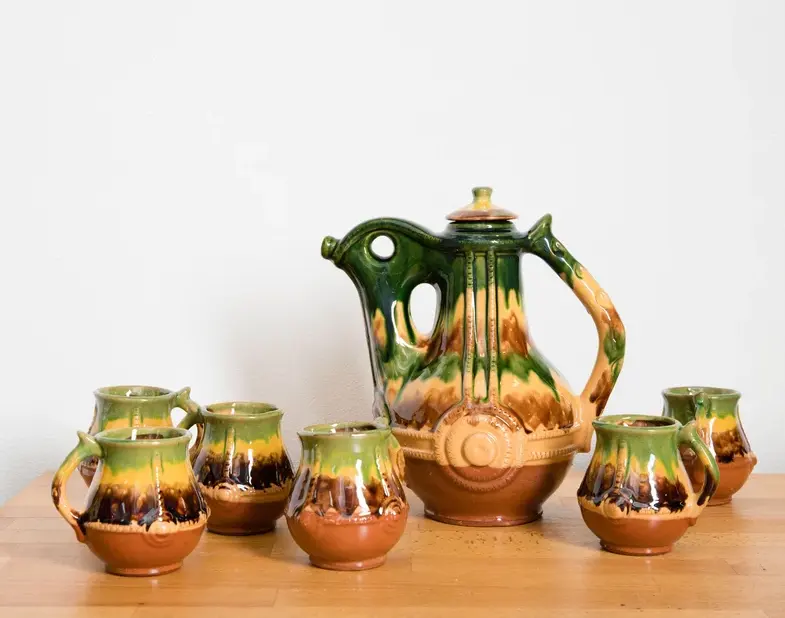 Handgeschilderde Keramische Kruik Set Bierkannen Keramische Waterkruik Klei Keramische Kan En Bekers Terracotta Bekers