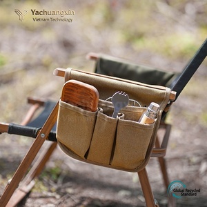 Sac de rangement en toile pour camping, organisateur multi-poches, sac suspendu pour accoudoir de chaise, utilisation extérieure, couleurs olive et kaki - Product Image 2