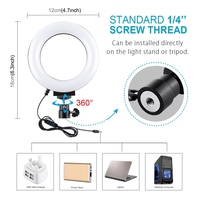 PULUZ 4.7 pouces 12cm USB 3 Modes Dimmable LED Anneau Selfie Beauté Vlogging Photographie Vidéo Lumières avec Trépied Rotule (Noir)