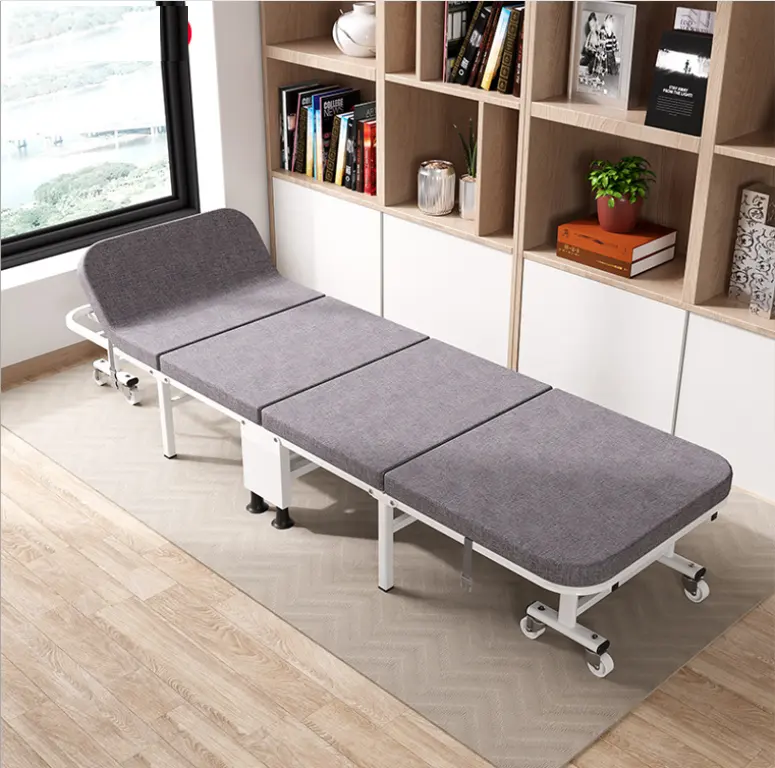 Lit métallique simple pour dortoir bureau, lit pliable et mobile pour déjeuner, vente en gros,