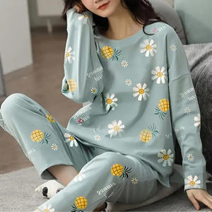 Conjunto de Pijamas de Otoño para Mujer, Ropa de Dormir de Manga Larga con Cuello Redondo y Estampado Floral, Ropa de Casa Holgada, Cómoda y Transpirable - Product Image 6