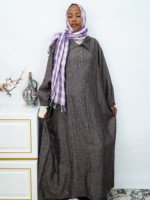 Robe longue ample en lin crêpe marron, col chemise, demi-boutonnage, couleur unie, style abaya modeste, pour femmes musulmanes, usage quotidien, OEM, simple
