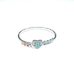 Stainless Steel Cuff Heart <b>Bracelet</b> with Colorful Stones and <b>Crystal</b> Accents Cute Women's Fashion Jewelry for Gift - Product Image 1