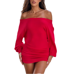 Robe de soirée sexy tendance, épaules dénudées, manches longues, moulante, décontractée, mini robe pour femmes - Product Image 1