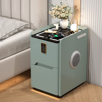 Table de chevet compacte ultra-mince en bois massif et cuir, moderne, minimaliste, luxe léger, multifonctionnelle pour chambre à coucher