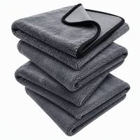 Serviette de séchage de voiture en microfibre grise à boucles torsadées, super absorbante, séchage rapide, sans peluches, sans rayures, avec logo personnalisé, vente en gros