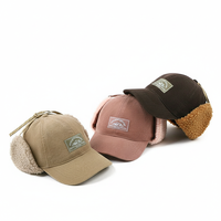 Chapeau d'hiver en velours côtelé nordique à 6 panneaux avec rabat d'oreille, bonnet tendance avec lien d'oreille réglable, patch personnalisé, doublure en coton chaud, unisexe, décontracté