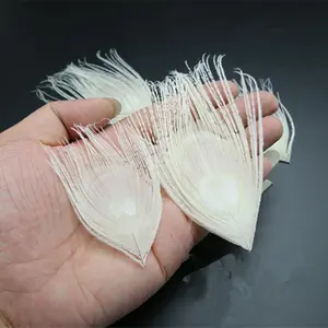 10 pièces/<span class=keywords><strong>lot</strong></span> teint blanc plume <span class=keywords><strong>de</strong></span> paon artisanat 10-15CM 4-6 "fabrication <span class=keywords><strong>de</strong></span> bijoux boucles d'oreilles création décor Xywae marque - Product Image 3