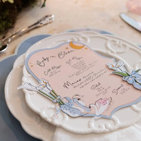 Cartes de menu personnalisées de luxe avec dorure à chaud et découpe, en papier premium pour mariages, baby showers, bridal showers, anniversaires, dîners et événements
